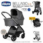 Chicco Bellagio 2 Black Satin First Seat Recline trío 3 piezas